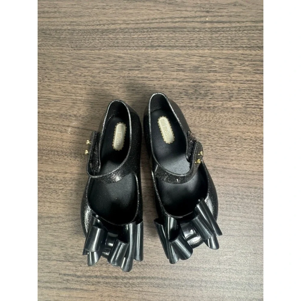 Mini Melissa Toddler Girls Black‎ Glitter Jelly Bow Shoes Mary Jane Size 8